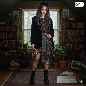 Carole Little Black Blouse with Red Pattern